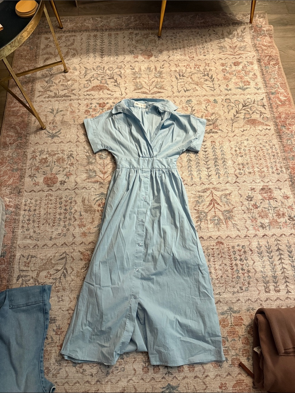 Zara Light Blue Button-Front Midi Dress
